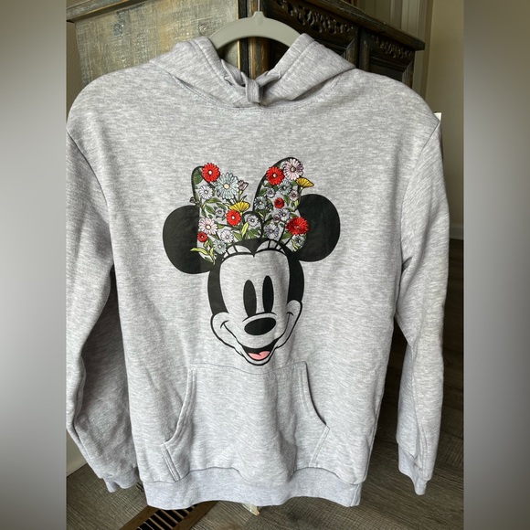 DISNEY Mickey Mouse Hoodie Light Grey Floral Embroidered, Women’s Sz M - Picture 5 of 13